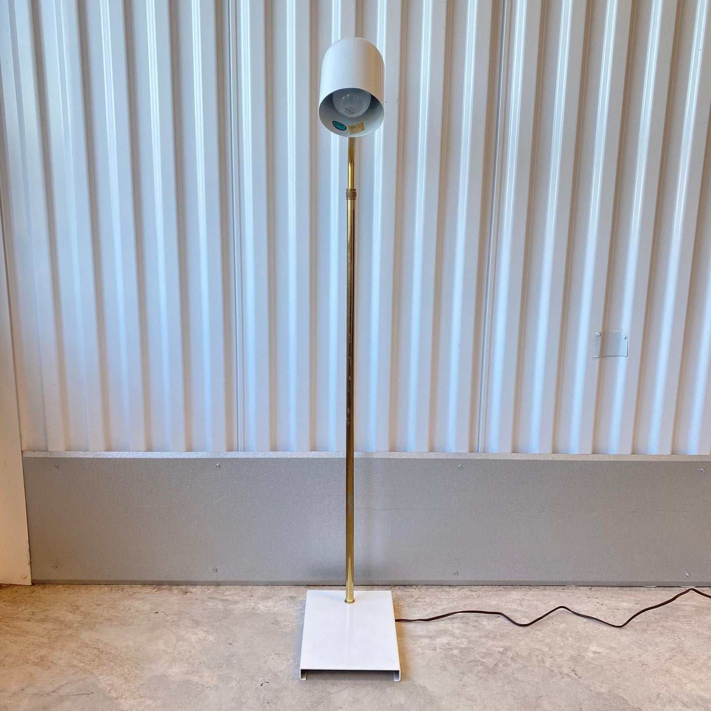 Mid-Century Ward White Lacquered and Brass Pharmacy Adjustable Floor Lamp