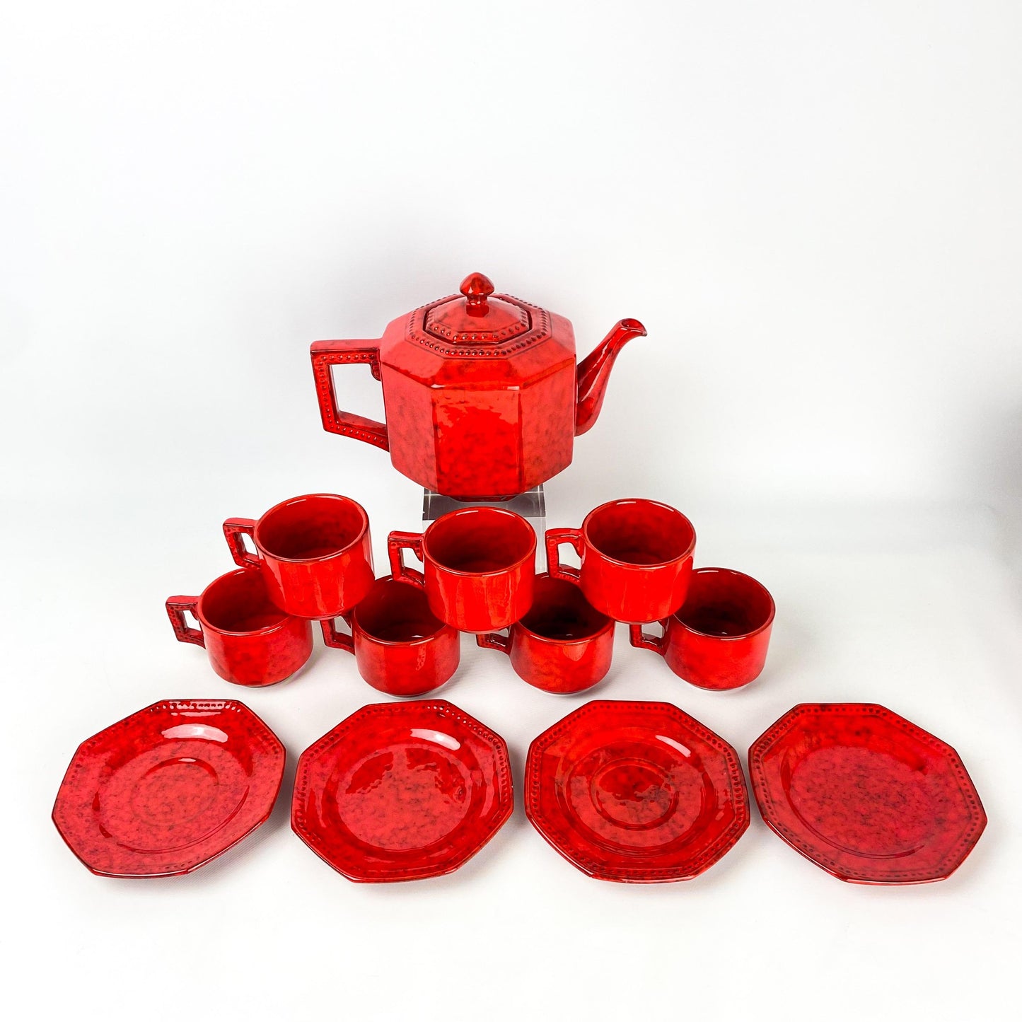 P V Italy Ceramic Orange Red Coffee/Tea and Serving Set- 25 Total Piece Set