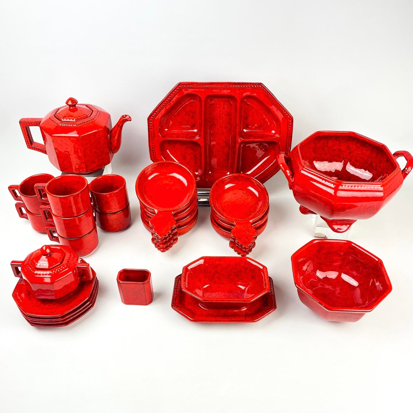 P V Italy Ceramic Orange Red Coffee/Tea and Serving Set- 25 Total Piece Set