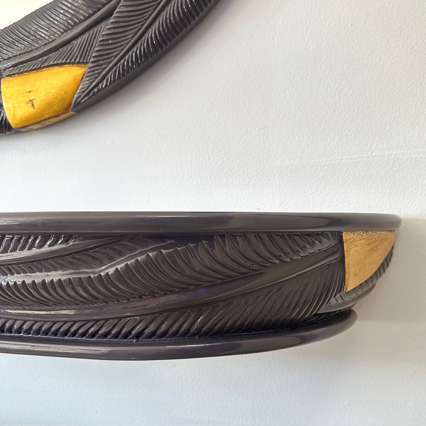 Lacquered Aubergine Palm Leaf Mirror and Wall Mounted Console
