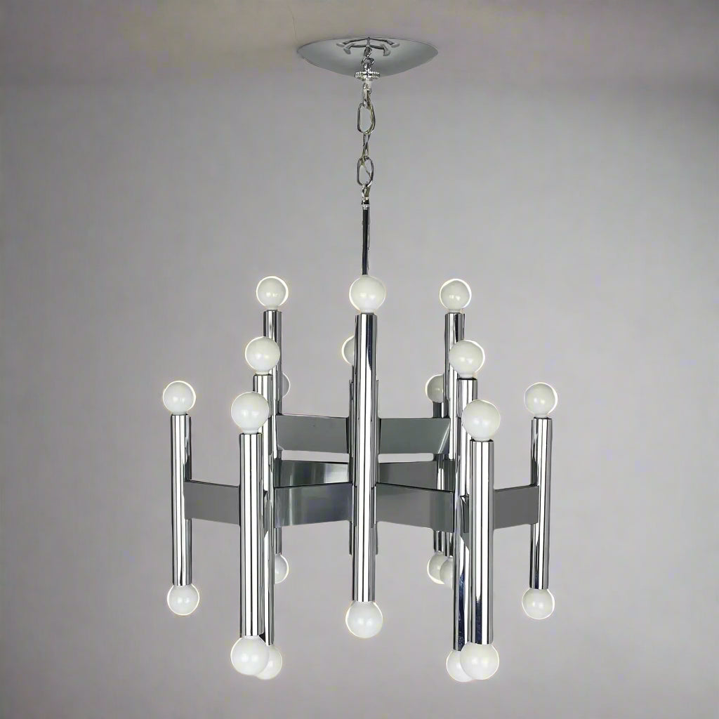Robert Sonneman 24 Bulb Chrome Chandelier, 1970s