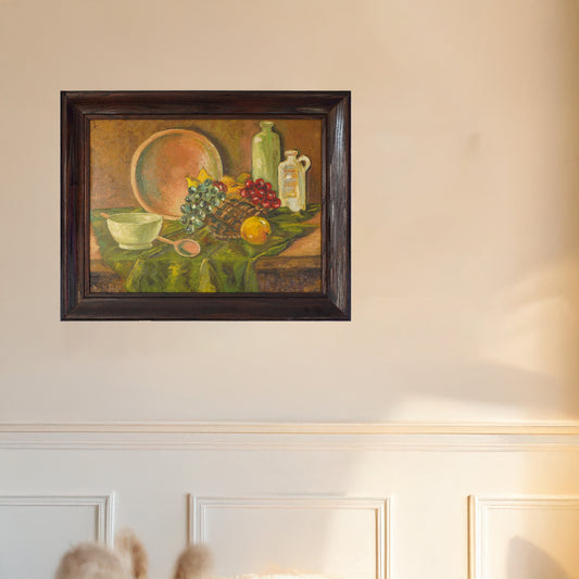 20th Century Vintage Primitive Still Life – Oil on Board