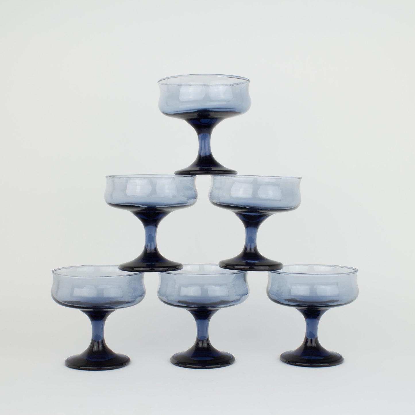 Mid-Century Modern Blue Champage Coupe Glasses - Set of 6