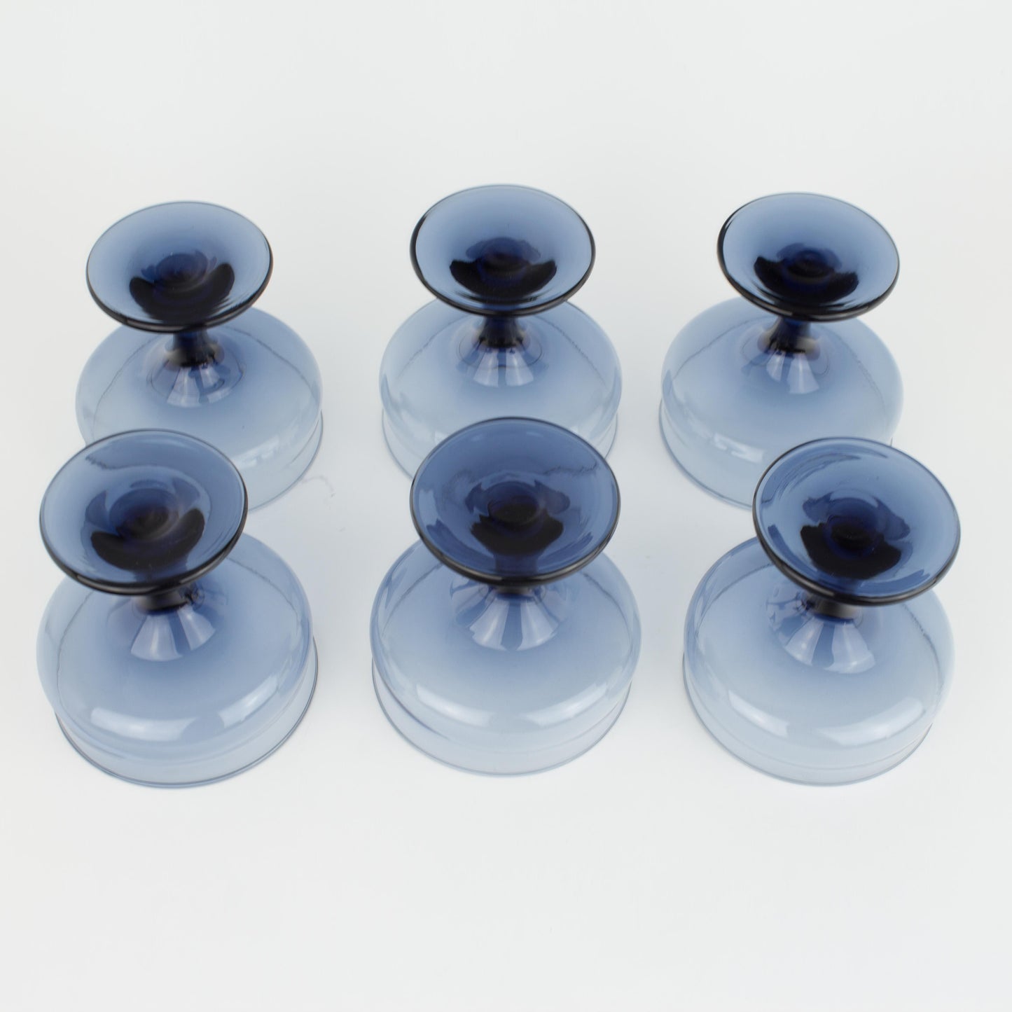 Mid-Century Modern Blue Champage Coupe Glasses - Set of 6