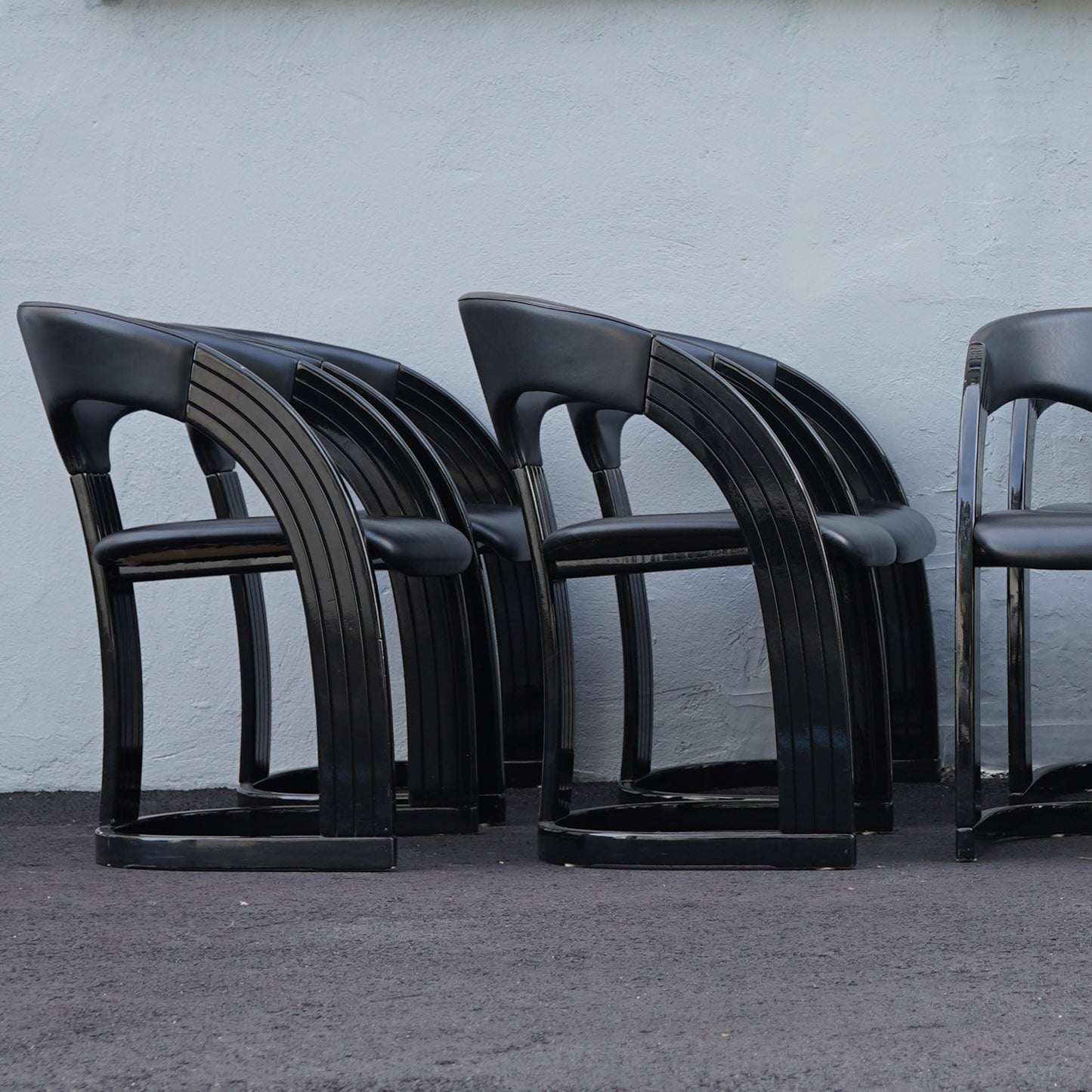 Postmodern Italian Lacquered Chairs With Goatskin Leather Seats and Back- Set of 10