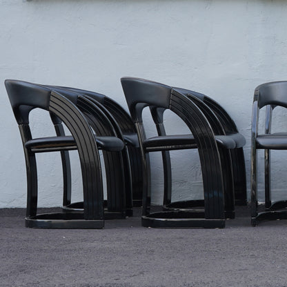 Postmodern Italian Lacquered Chairs With Goatskin Leather Seats and Back- Set of 10