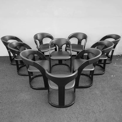 Postmodern Italian Lacquered Chairs With Goatskin Leather Seats and Back- Set of 10