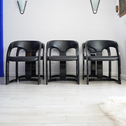 Postmodern Italian Lacquered Chairs With Goatskin Leather Seats and Back- Set of 10