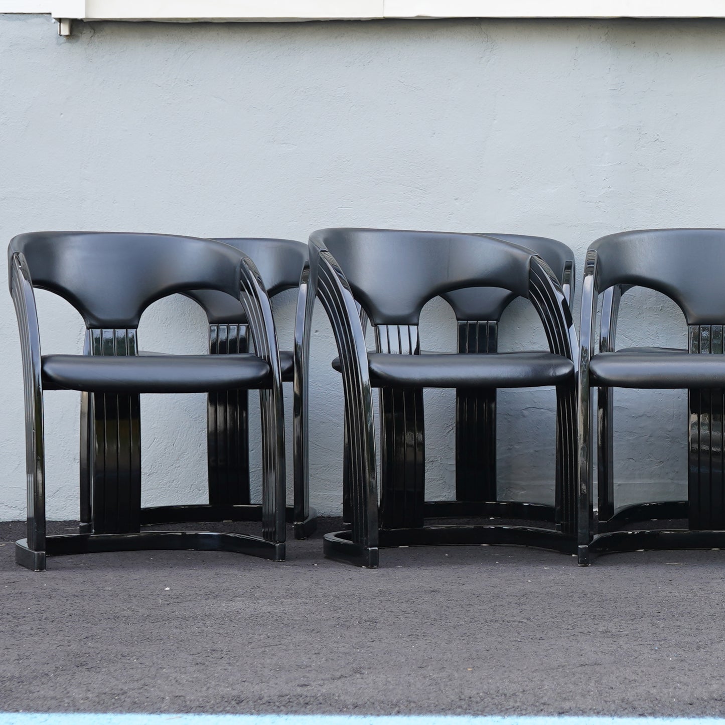 Postmodern Italian Lacquered Chairs With Goatskin Leather Seats and Back- Set of 10