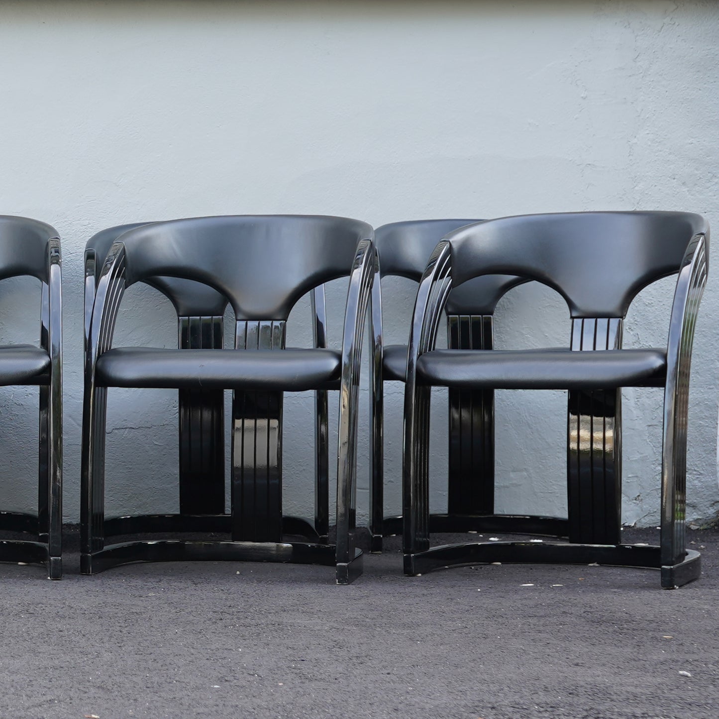 Postmodern Italian Lacquered Chairs With Goatskin Leather Seats and Back- Set of 10