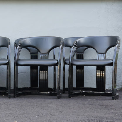 Postmodern Italian Lacquered Chairs With Goatskin Leather Seats and Back- Set of 10
