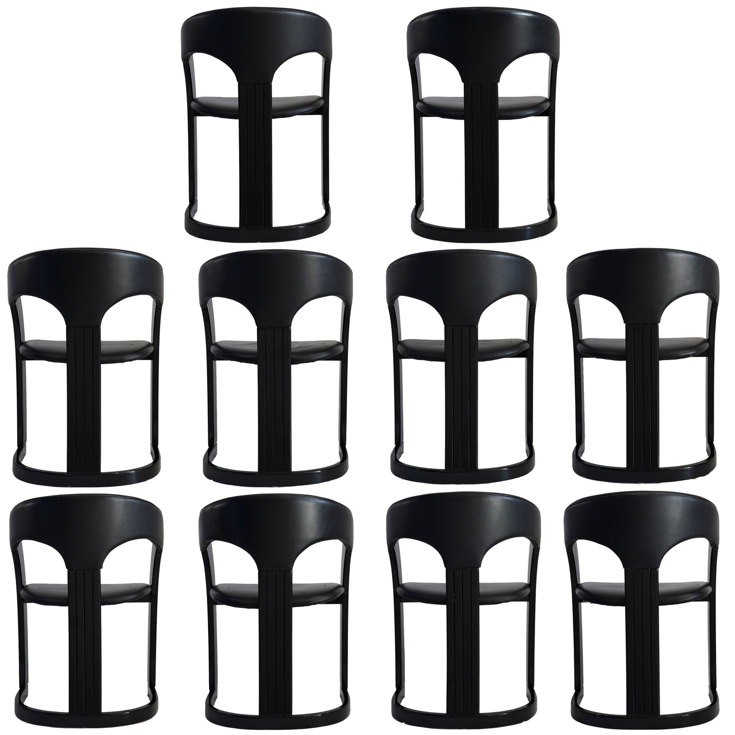 Postmodern Italian Lacquered Chairs With Goatskin Leather Seats and Back- Set of 10