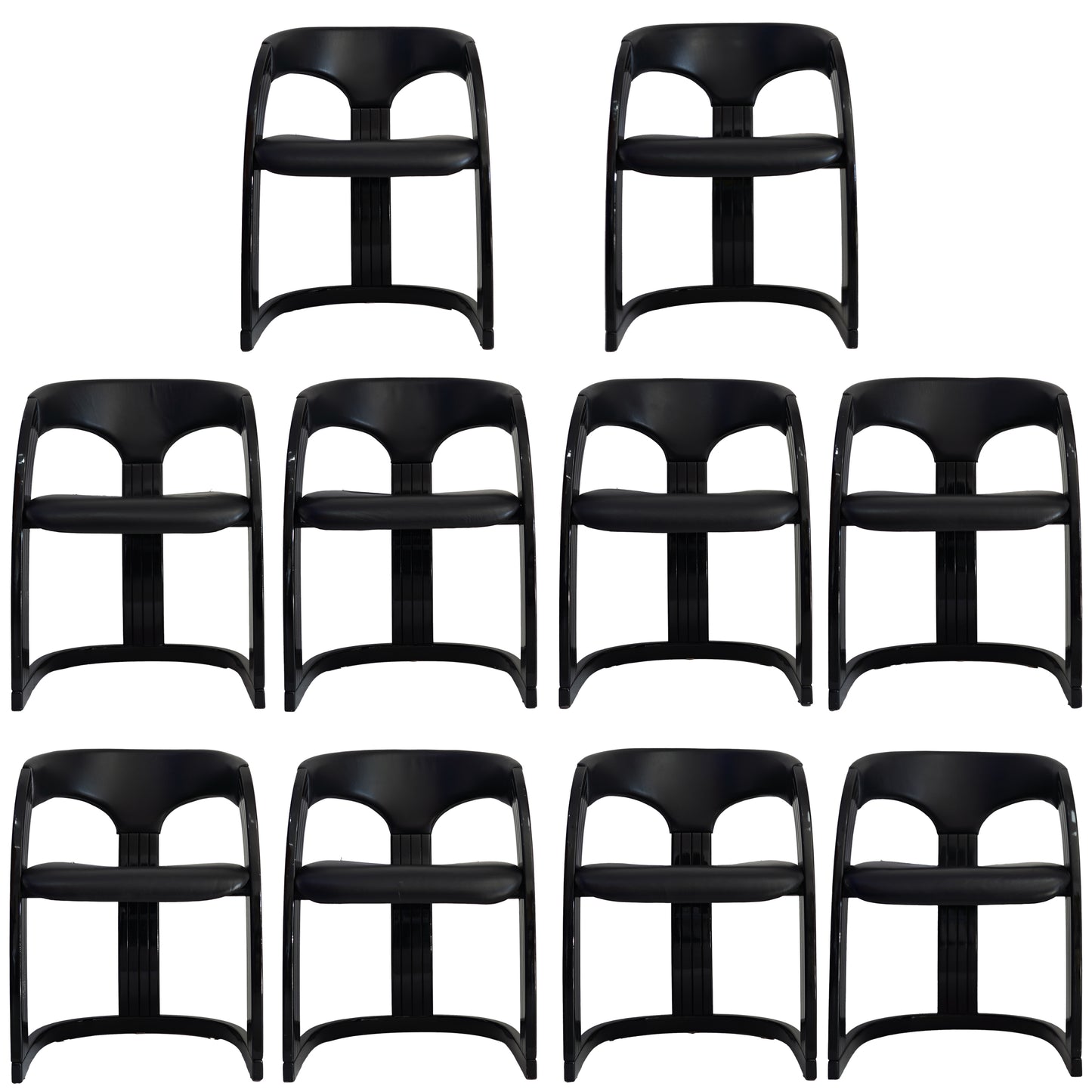 Postmodern Italian Lacquered Chairs With Goatskin Leather Seats and Back- Set of 10