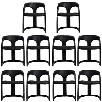 Postmodern Italian Lacquered Chairs With Goatskin Leather Seats and Back- Set of 10
