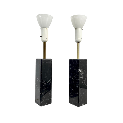 Walter Von Nessen Black Marble and Brass Lamp Pair