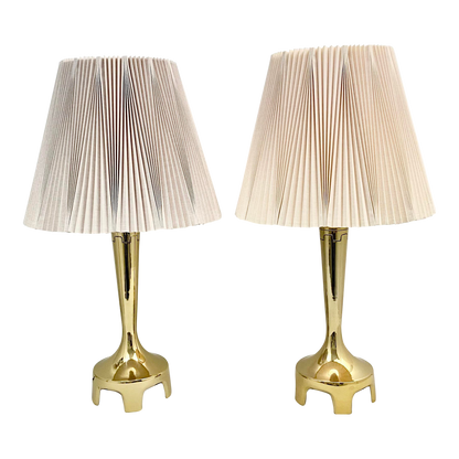 Laurel Lamp Co. Footed Brass Lamp Pair With Pleated Shades