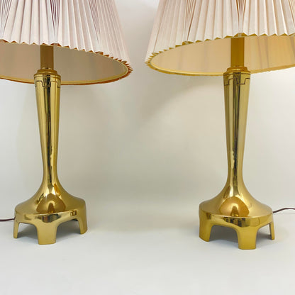 Laurel Lamp Co. Footed Brass Lamp Pair With Pleated Shades