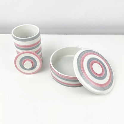 Italian Grey and Pink Striped Ceramic Canister Containers