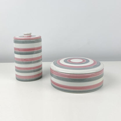 Italian Grey and Pink Striped Ceramic Canister Containers