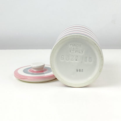 Italian Grey and Pink Striped Ceramic Canister Containers