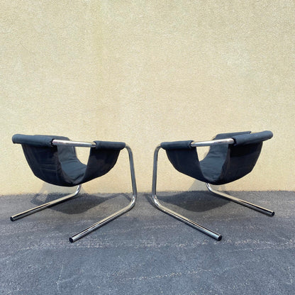 Black Tweed and Chrome Zermatt Sling Chairs by the Vecta Group- a pair