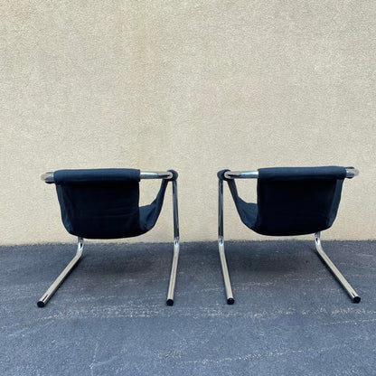 Black Tweed and Chrome Zermatt Sling Chairs by the Vecta Group- a pair