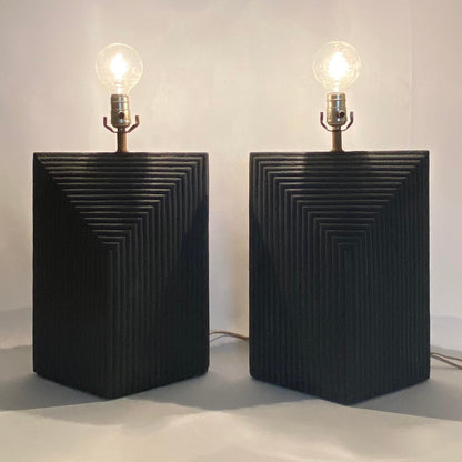 Grey Postmodern Sculptural Ceramic Lamp Pair