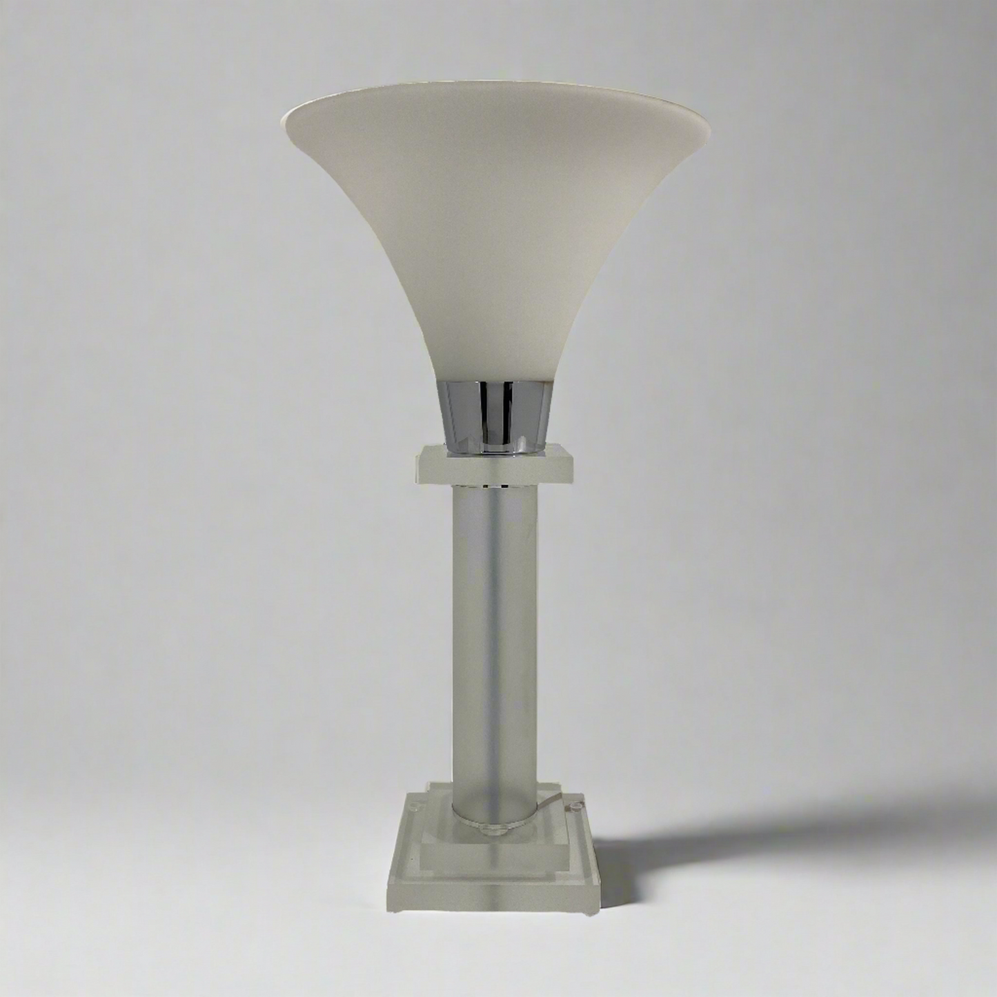 Lucite and Chrome Lamp With Tulip Opaline Glass Shade