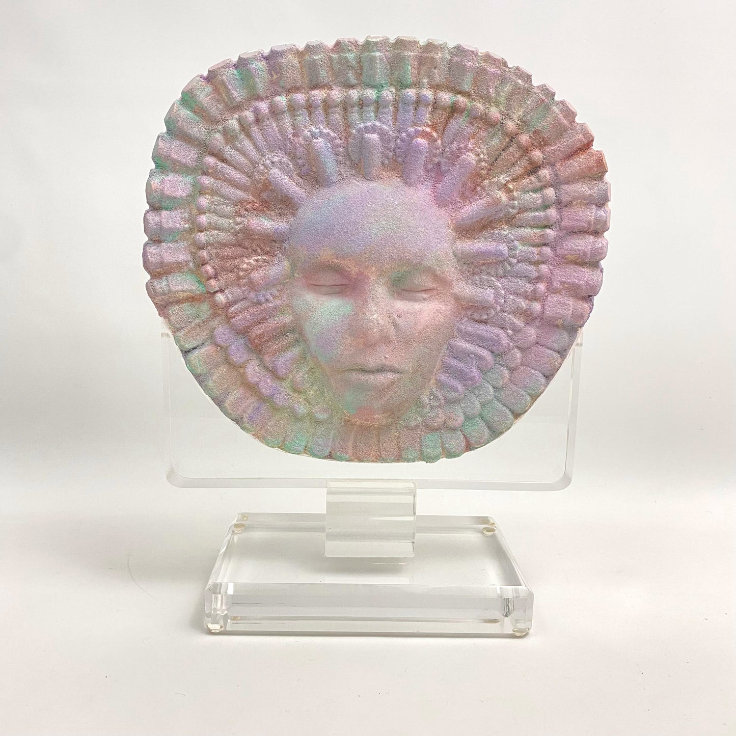 Lucite and Rainbow Ceramic Table Face Sculpture