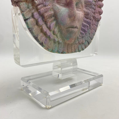 Lucite and Rainbow Ceramic Table Face Sculpture