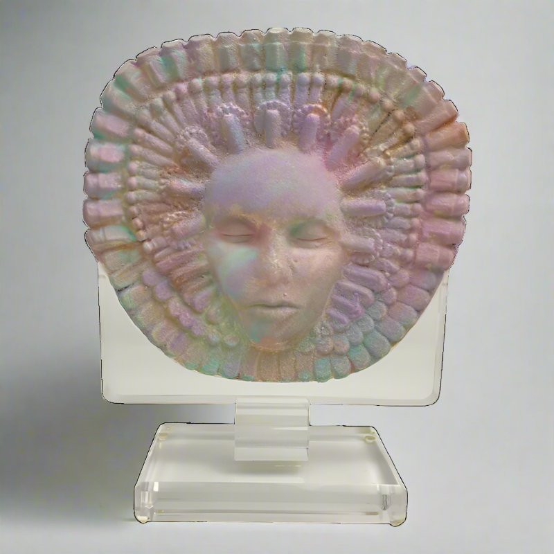 Lucite and Rainbow Ceramic Table Face Sculpture