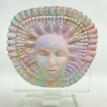 Lucite and Rainbow Ceramic Table Face Sculpture