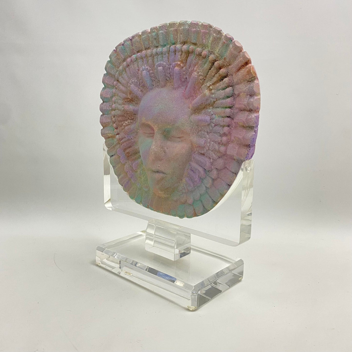 Lucite and Rainbow Ceramic Table Face Sculpture