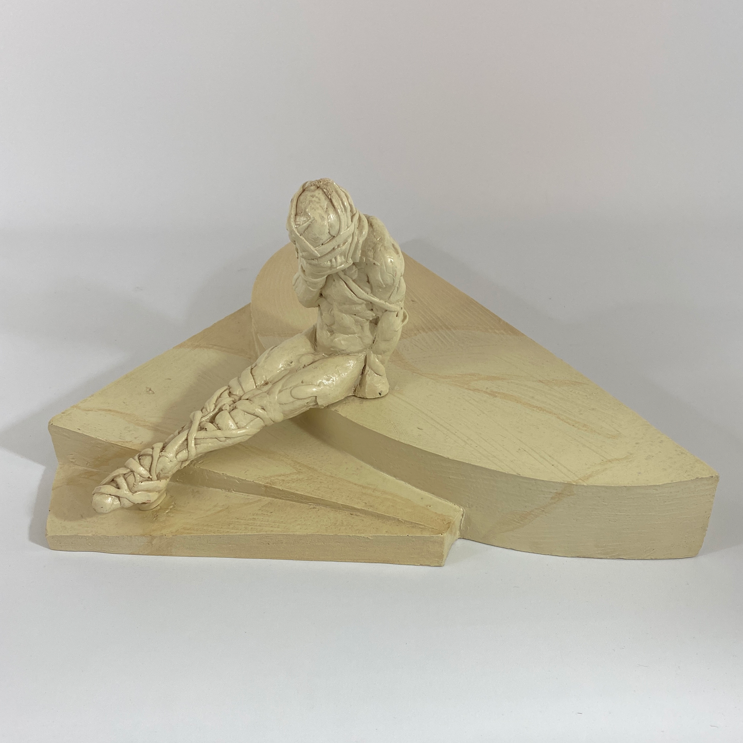 1986 Signed Studio Mixed Media Ceramic and Wood Sculpture