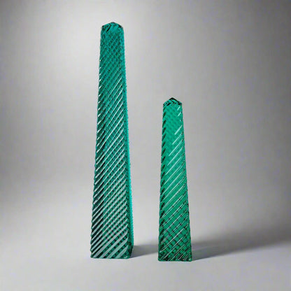 Emerald Green Cut Crystal Obelisk Pair