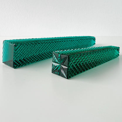 Emerald Green Cut Crystal Obelisk Pair