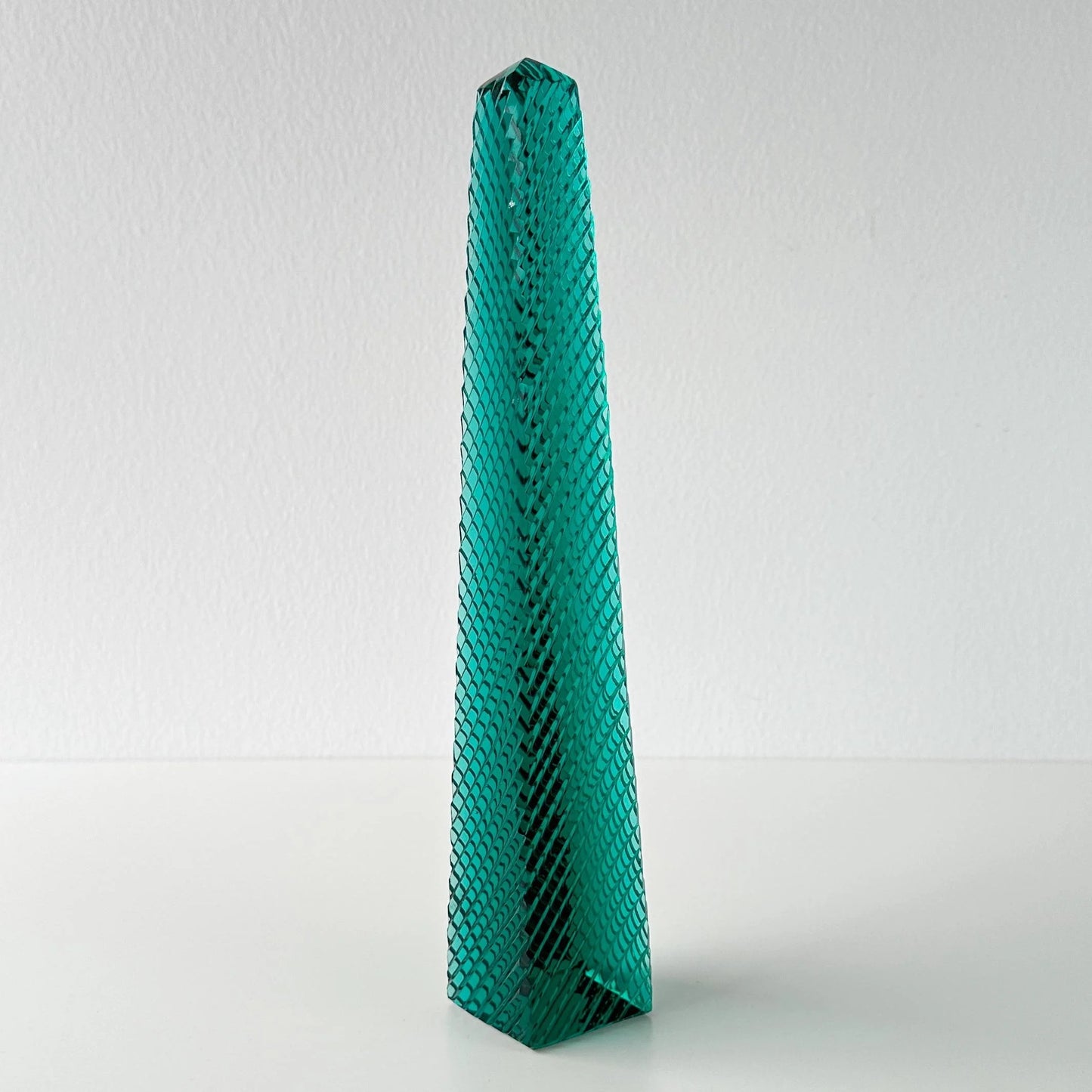 Emerald Green Cut Crystal Obelisk Pair