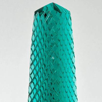 Emerald Green Cut Crystal Obelisk Pair