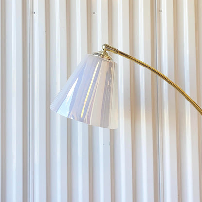 Italian Marble Brass Arch Floor Lamp With Iridescent Murano Glass Shade