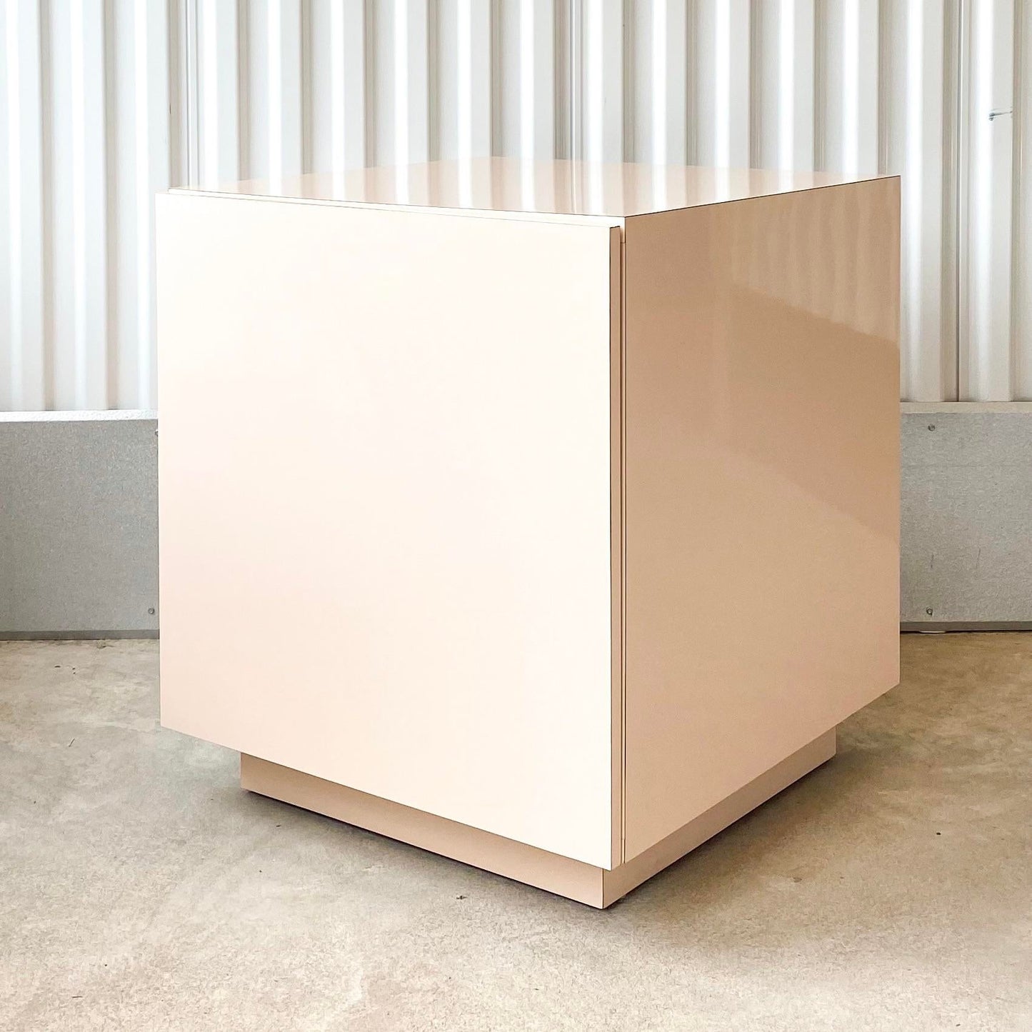 Pink Laminate Side Table With Interior Shelf Storage