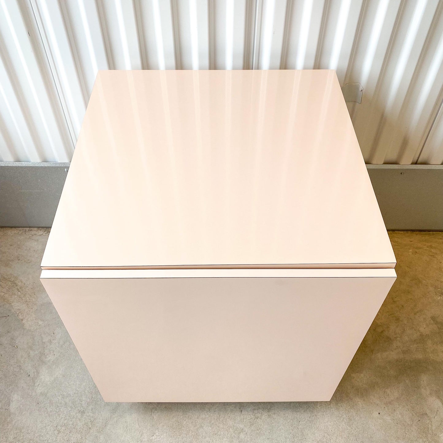 Pink Laminate Side Table With Interior Shelf Storage