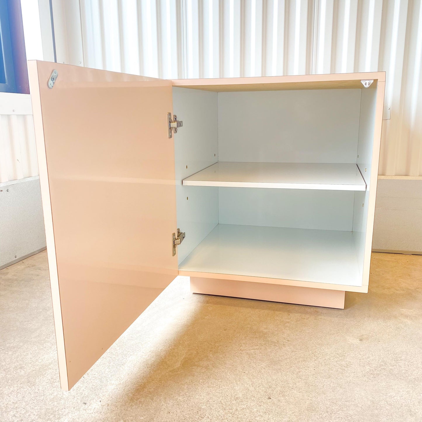 Pink Laminate Side Table With Interior Shelf Storage