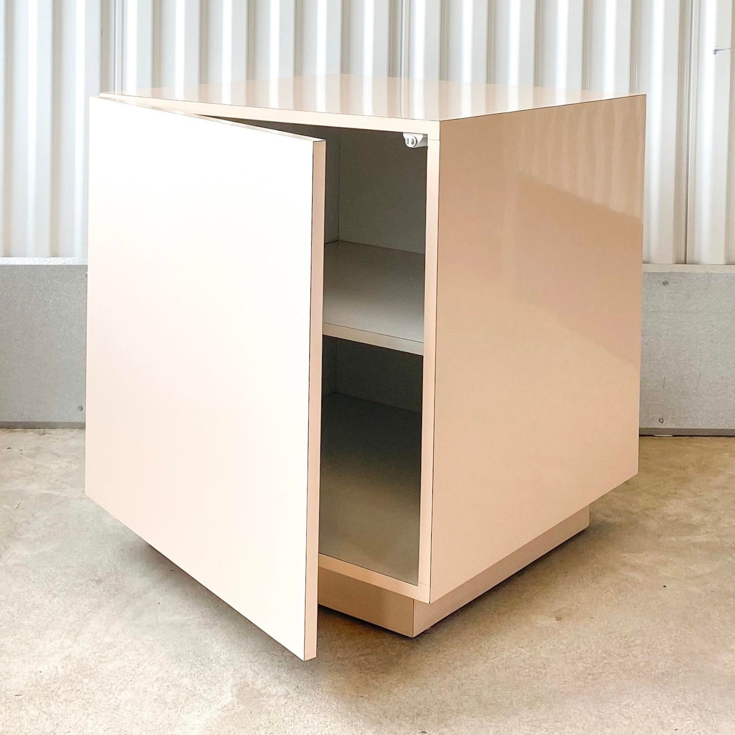 Pink Laminate Side Table With Interior Shelf Storage