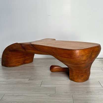 Ed Merklinger Sculpture Wood Carved Abstract Form Coffee Table Circa 1970