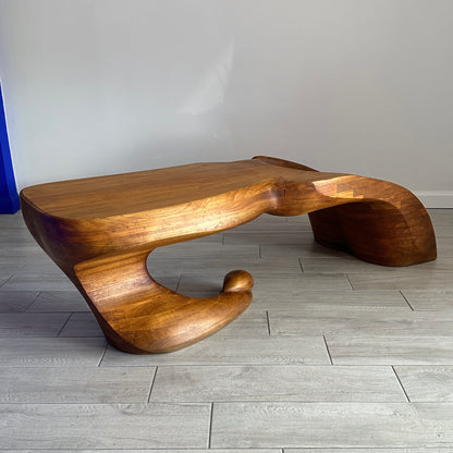 Ed Merklinger Sculpture Wood Carved Abstract Form Coffee Table Circa 1970