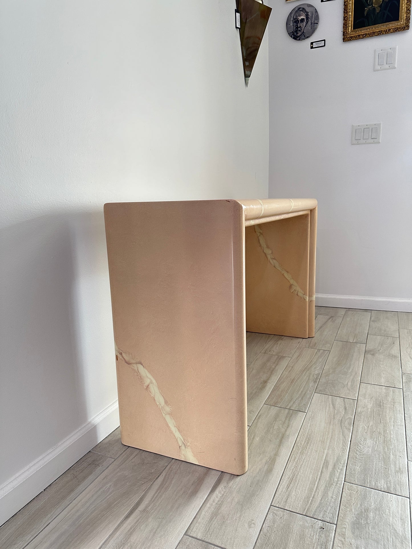 Lacquered Faux Marble Console Table / Desk