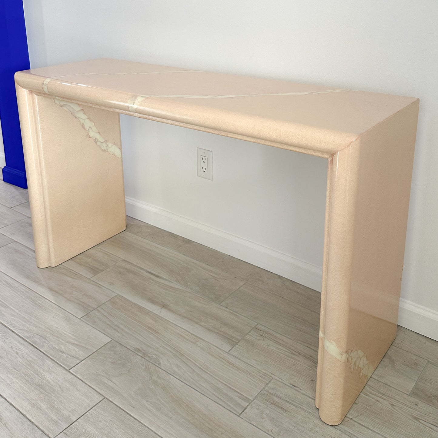 Lacquered Faux Marble Console Table / Desk