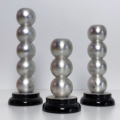 Postmodern Silver Leaf and Lacquered Stacked Sphere Candle Holders -Set of 3