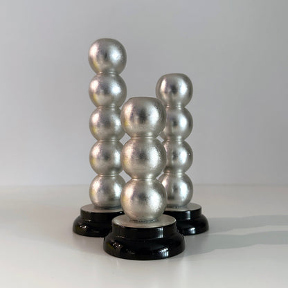 Postmodern Silver Leaf and Lacquered Stacked Sphere Candle Holders -Set of 3