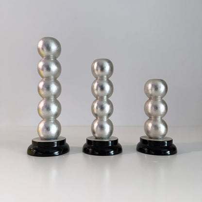 Postmodern Silver Leaf and Lacquered Stacked Sphere Candle Holders -Set of 3